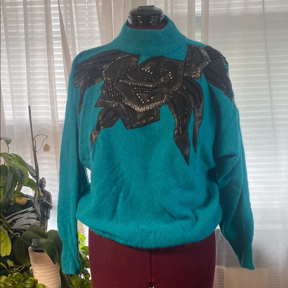 Vintage Cedars 80s Angora Lambswool Rinestone Sweater